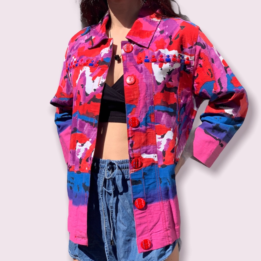 Vintage Colorful Detail Beaded Coat